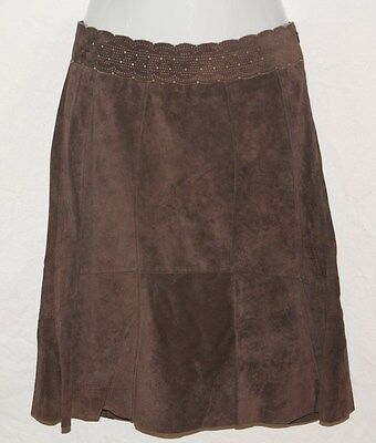 For Sale Cabi Suede Skirt 6 Paneled Brown Leather ALine Below Knee Solid Lined