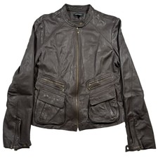 Ideology Jacket Leather Brown Zipper Front Sleeves Fully Lined Size Medium