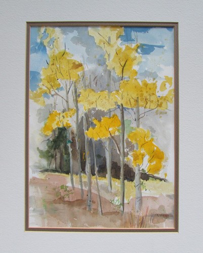 Cath Varney Santa Fe Autumn Aspen Trees Watercolor Landscape Painting - Picture 2 of 7