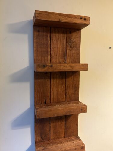Rustic Wooden Shelves Wood Shelving Display Shelf Wall Mounted 4 Tier hanging - Picture 3 of 4