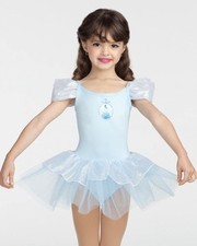 NWT Capezio Cinderlla Silverpeplum Ballerina dress blue offshoulder slve Girls
