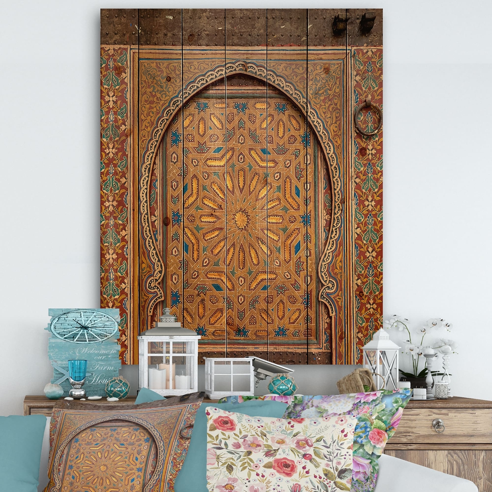 Designart 'Ancient Door Morroco' Vintage Print on Natural  Small