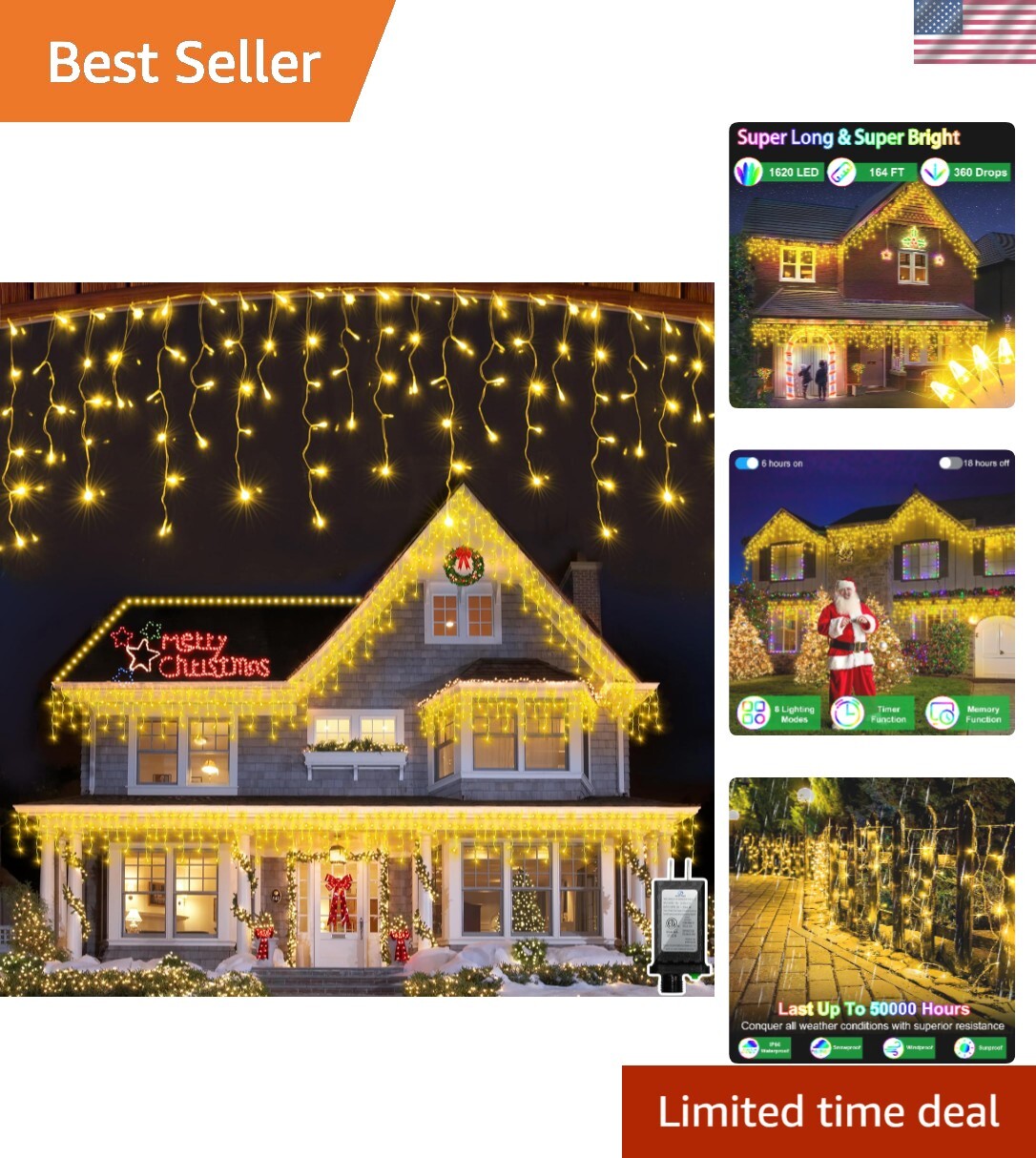 1620 LED Christmas Lights with 360 Drops, 164ft Outdoor Hanging String Lights, 8 Modes