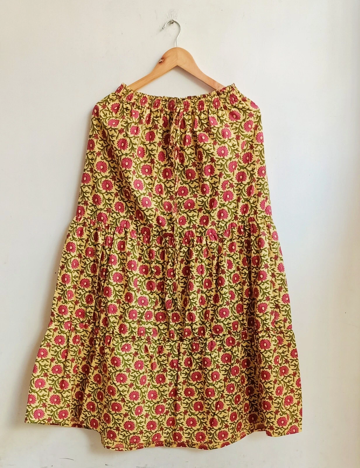 Indian Cotton Yellow Floral Frill Skirt Womens Clothing Skirt Partywear Skirt AU