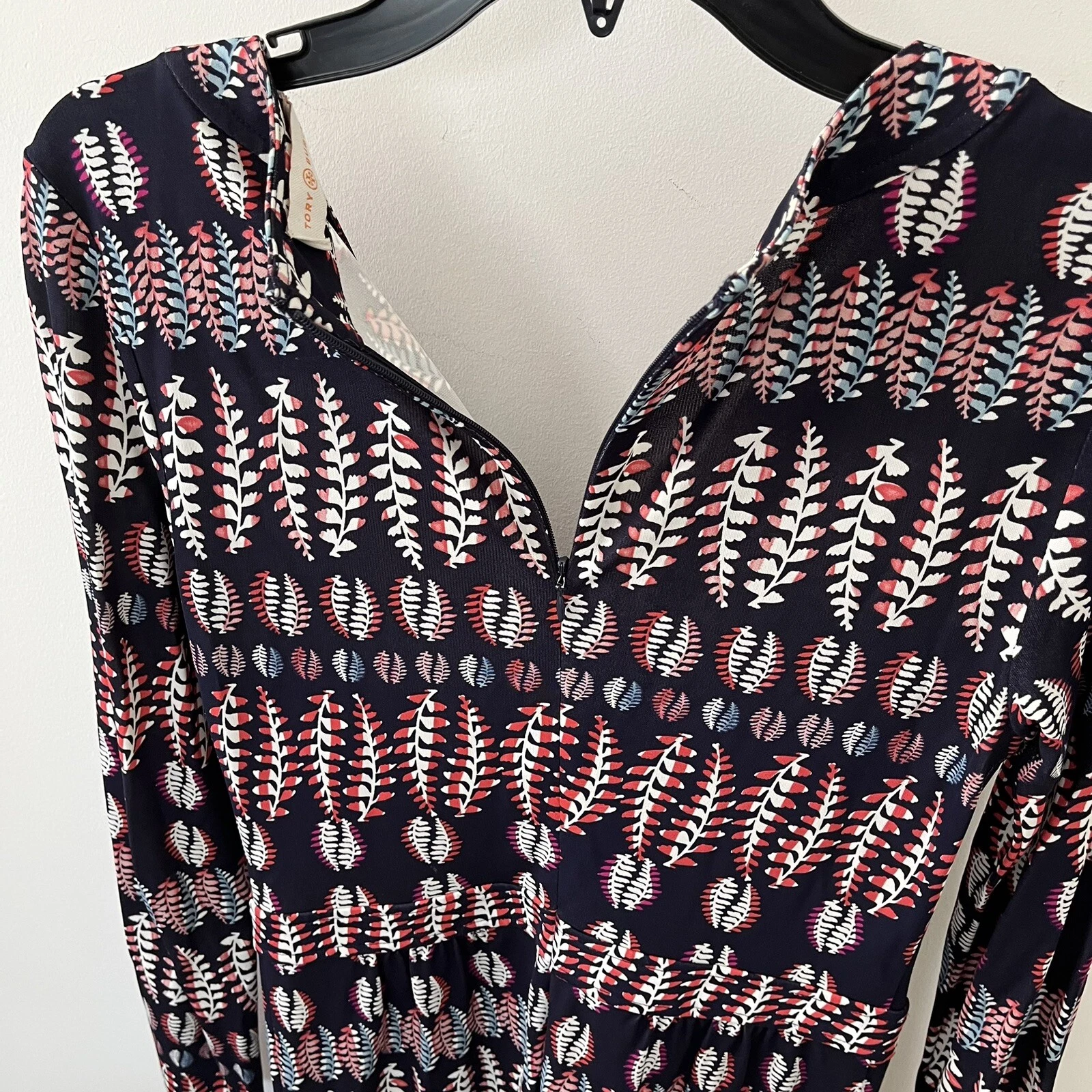 Tory Burch Mini Abito Donna Tg XS 2 Stampato Cambio Scollo V Manica Lunga $480 NUOVO