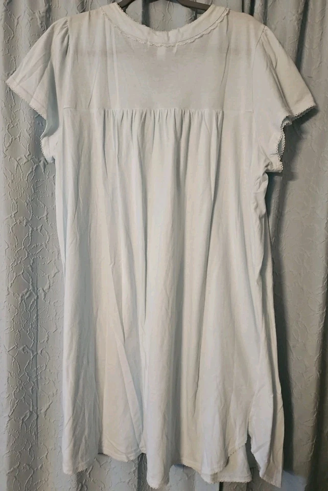 Camisón Miss Elaine Mujer 1X Azul Algodón Hasta la Rodilla Canesú Ajustado Encaje Foto 4 de 4