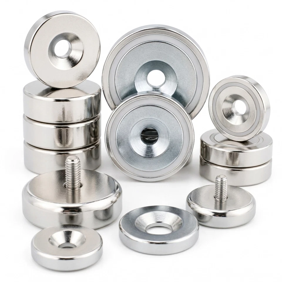 Neodym Magnete mit Loch Topfmagnet mit Bohrung Senkung in Silber Rund Stark - Bild 1 von 1