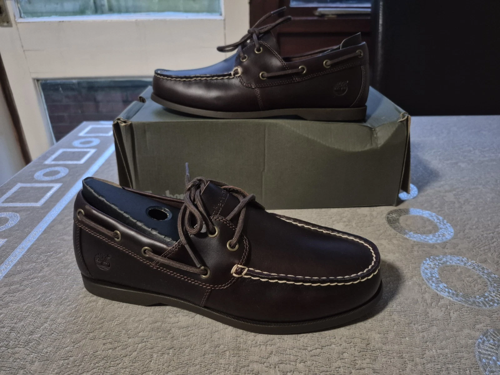 Timberland Men's Cedar Bay Boat Shoe Dark Brown Full Grain Size UK 8 NEW