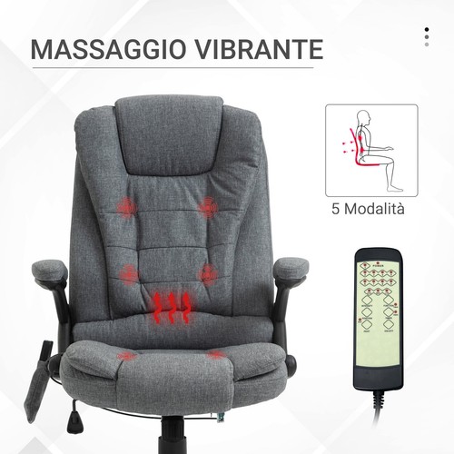 Sedia Poltrona Relax da Ufficio Presidenziale Massaggiante Grigia - Foto 7 di 9