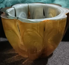 Vitrocolor Recycled Blown Art Glass Votive Heavy Amber Candle Holder