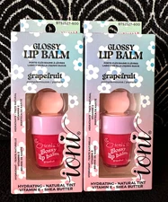 2pk IONI GLOW GETTER GROUNDED GRAPEFRUIT HOT PINK GLOSSY TINT LIP BALM LIPGLOSS