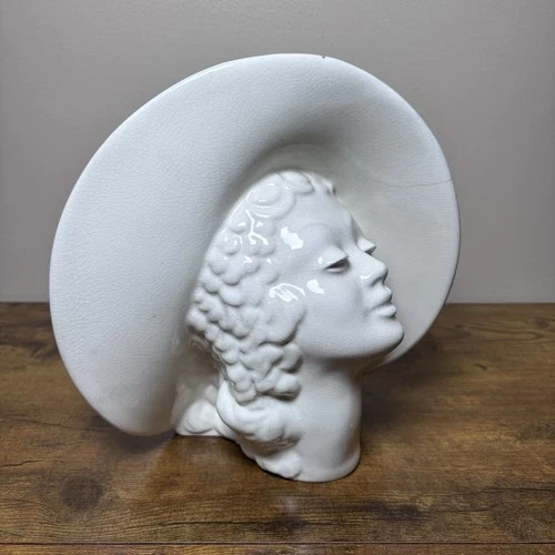 Royal Haeger Lady Bust Vase Art Deco 1930s USA Large Hat AS IS Cracked