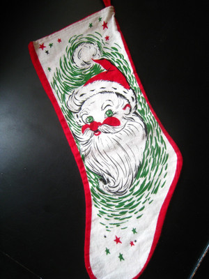Vintage Christmas Santa Claus Felt Stocking Merry Christmas Double Sided 16''