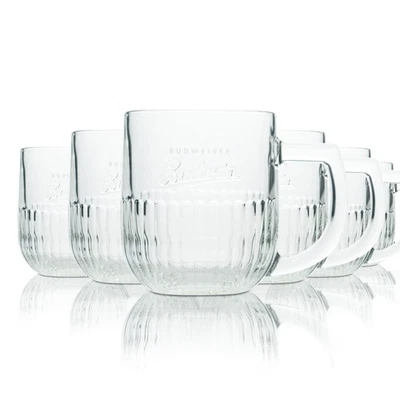 6x Budweiser Bier Glas 0,5l Krug Relief Kontur Gläser Budvar Tschechien Seidel