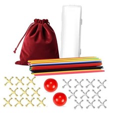 Classic Pick Up Sticks and Jacks Game with Ball Set, Includes Red Rubber