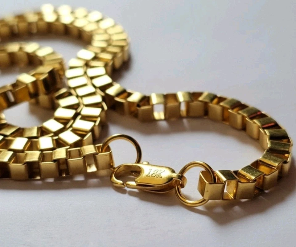 Caja/cadena de cubo veneciana de oro macizo de 18k 20 pulgadas nueva con etiquetas caja de terciopelo negro marcado Inc 4 mm Foto 2 de 4