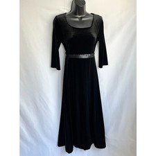 Vintage Formal Fashions Velvet Maxi Dress Size 8 Black Witchy Belted Retro 60s