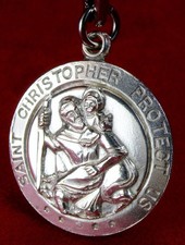 WWII Chaplain's 13gr Sterling GI Battle Worn Dog tag Chain St Christopher Medal