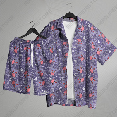 Gengar Hawaiian Shirt Tropical Button Up Shirt Cute Purple Summer Beach Short Fu