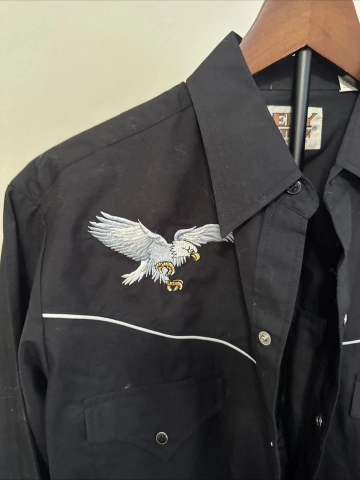 Camisa a Presión Ely Cattleman Perla Para Hombres Mediana M Negra Manga Larga Vaquero Occidental Foto 2 de 4