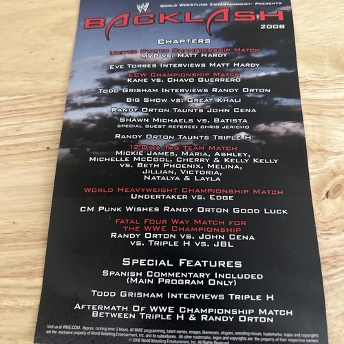 WWE: BACKLASH 2008 (DVD) Authentic US Release - 第 6/7 張圖片