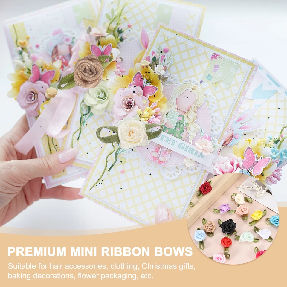 150 Pcs Sky Blue Mini Roses Bow 15mm Ribbon Roses for Appliques Crafts Foto 4 de 4