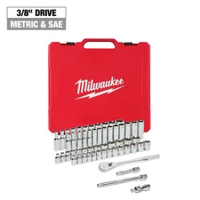Milwaukee 48-22-9008 3/8" Dr 56pc Ratchet & Socket Set w/4 FLAT SIDES-SAE & Met