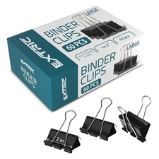 EXTRIC Binder Clips - 60 Pack, 2 Inch Black, Large, Tempered Steel Paper Clam...