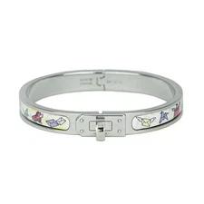 Hermes Enamel Bracelet Mini Kelly PM Flagship Bangle Jasmine Silver 16cm
