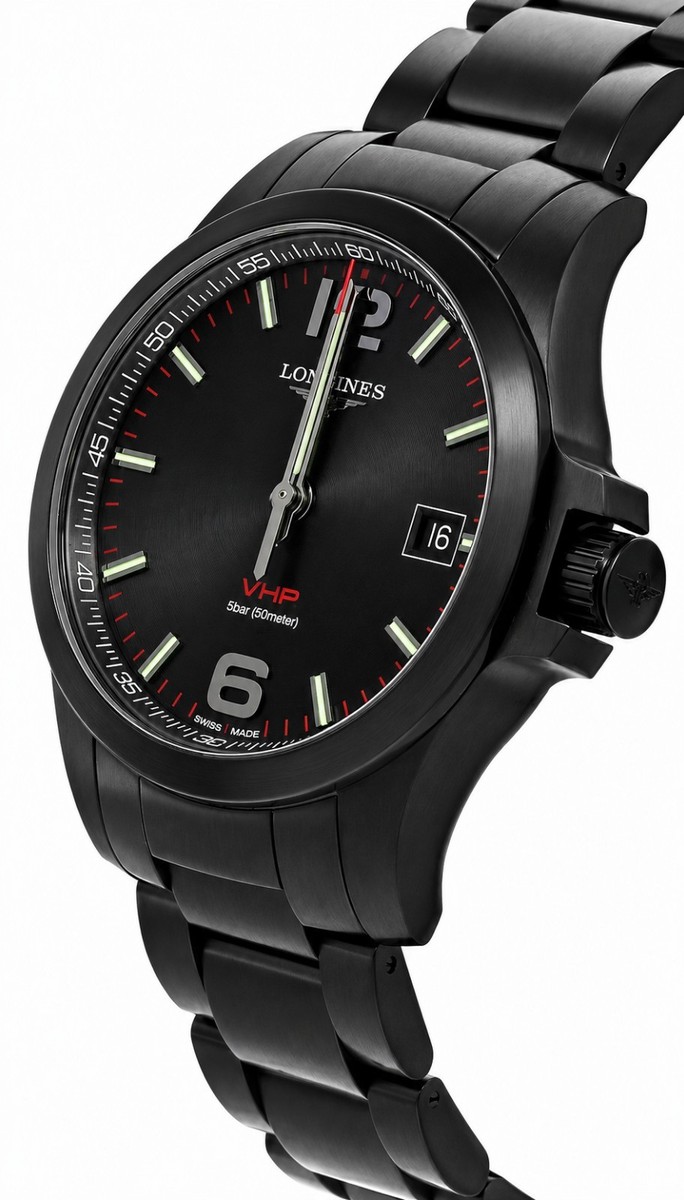 Longines Conquest V.H.P. Perpetual 41mm Black Dial PVD Men's Watch