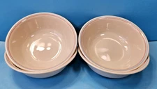 CORELLE SET OF 4 ENGLISH BREAKFAST COUPE CEREAL BOWLS 6 1/4" PINK AND BLUE LINES