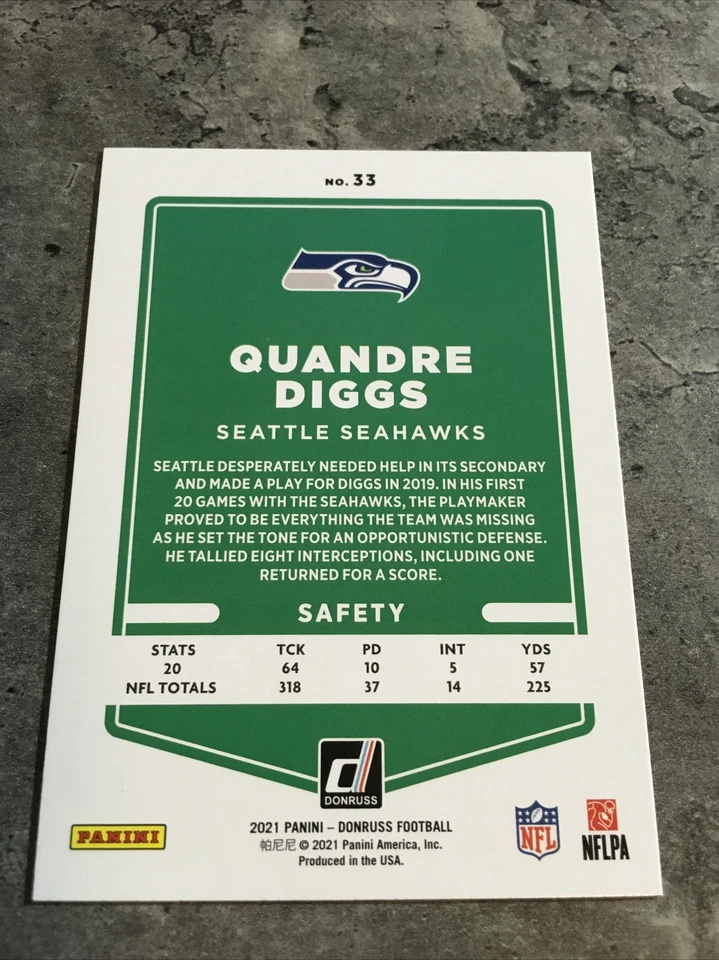 Quandre Diggs  Seahawks 2021 Panini Donruss #33 - Image 2 of 2
