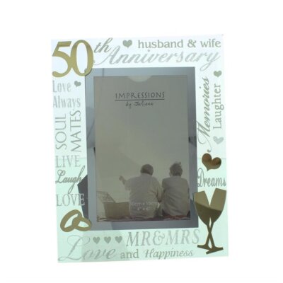 50. Hochzeitstag goldenes 3D Spiegelglas & Glitzer 6x4 Rahmen Geschenk