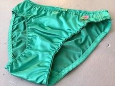 Women Panties Bikinis ANN DIANE Size M. GreenBlue Shiny Satin Soft W/decoration