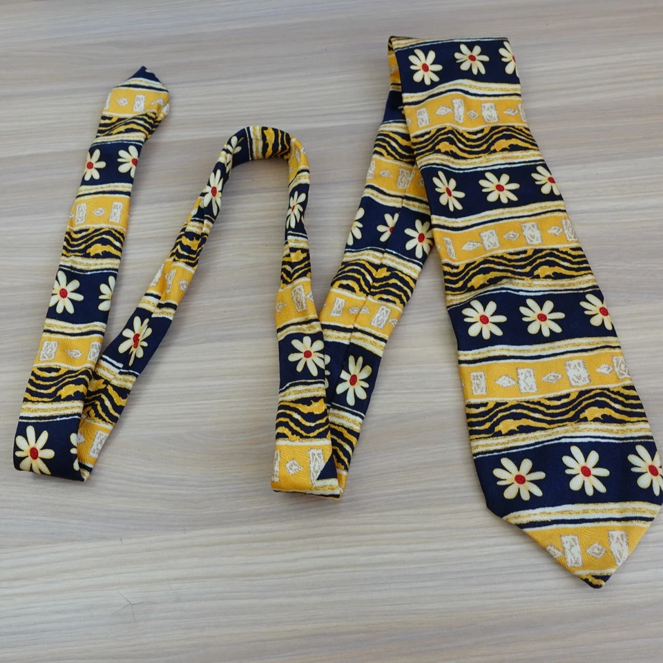 Corbata de cuello para hombre amarillo azul floral isla justa flor de seda ITALIA CHARLESTON CORBATA RACK Foto 4 de 4