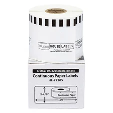 Non-OEM Fits BROTHER DK-2205 REMOVABLE Continuous Labels - (2) Rolls of 100'