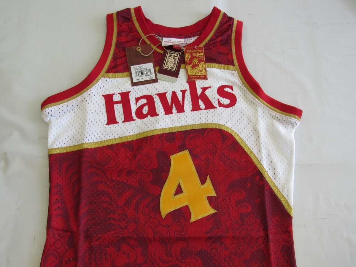 HAWKS公式球 New 1986-87 Spud Webb #4 Hawks Mens Mitchell & Ness Swingman