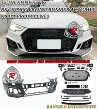 Fits 17-19 Audi A4 S4 B9 RS4-Style Front Bumper Cover w/ Badgeless Black Grille