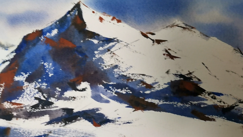 Original watercolor painting Alps mountain painting Winter landscape art 9.5x22 - Video 1 of 1