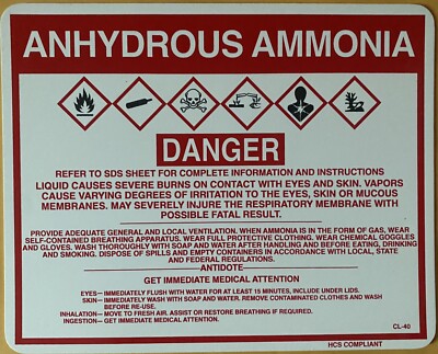 Plastic Horizontal Danger Sign Anhydrous Ammonia