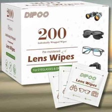 200 Count Lens Wipes for Eyeglasses, Eye Glasses Cleaner Wipes Pre-moistened Ind