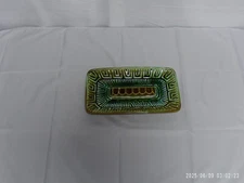 "Pre-Owned" Vtg. Olive Green Ashtray Leaf Rectangular Ceramic Mid Century Modern