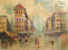 Impressionist cityscape vintage oil painting signed