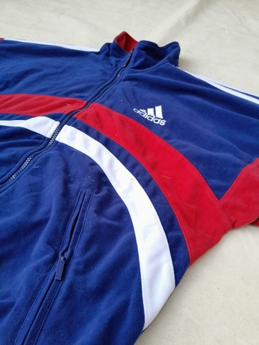 Vintage Adidas Velour Track Jacket Boy's Large Blue Oversized 80s 90s Streetwear - Picture 3 of 13