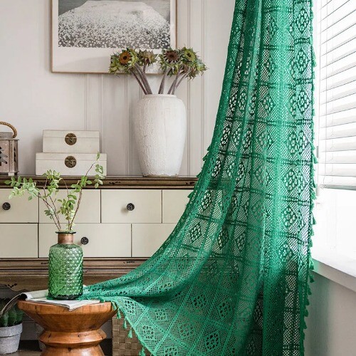 Boho Strick Aushöhlen Fenstergardine Landhaus Retro Häkel Transparent Gardinen - Bild 18 von 25