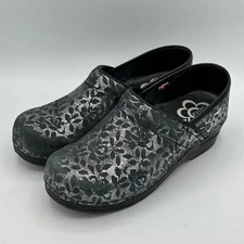 Sanita Black Floral Lace Silver PRESLEY Mules Clogs Shoes Sz EU 38