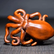 Vintage Wooden Octopus Statue Carving Wood Carved Figure Decor Children Gift