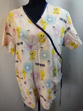Baby Looney Tunes Women's Large Scrub Top Short Sleeves Light Pink Tweety Bird