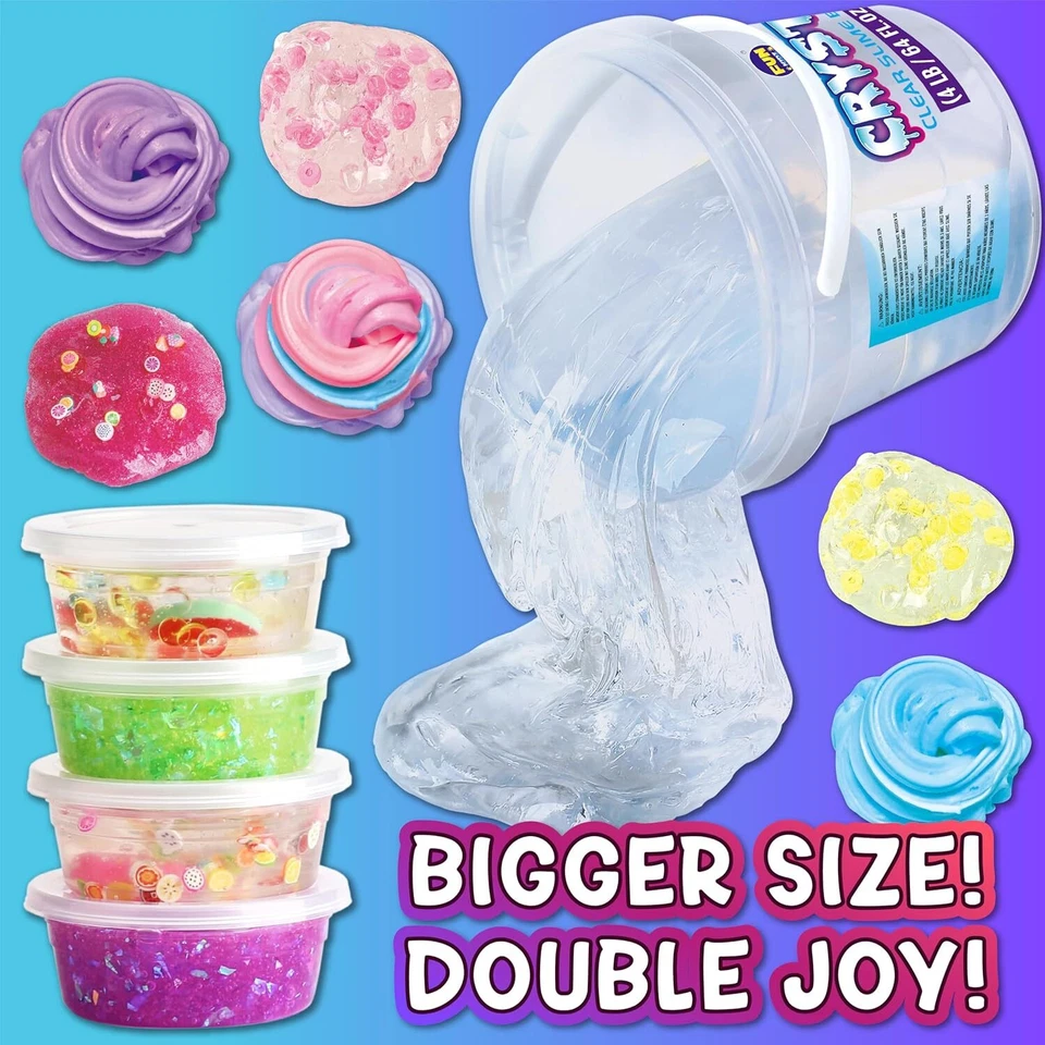 Enorme cubo de limo transparente vidrioso de 4 lb para niños, Funkidz 64 FL OZ prefabricado Big C Foto 2 de 4