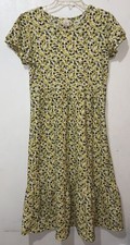 Wonder Nation Dress Girls XXL 16 Yellow Green Floral Short Sleeve Shift Modest
